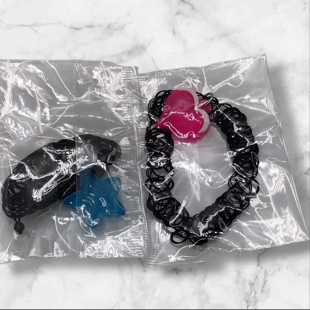 Glow In The Dark Black Choker Costume Necklaces & Pendants Set With Pink Heart &